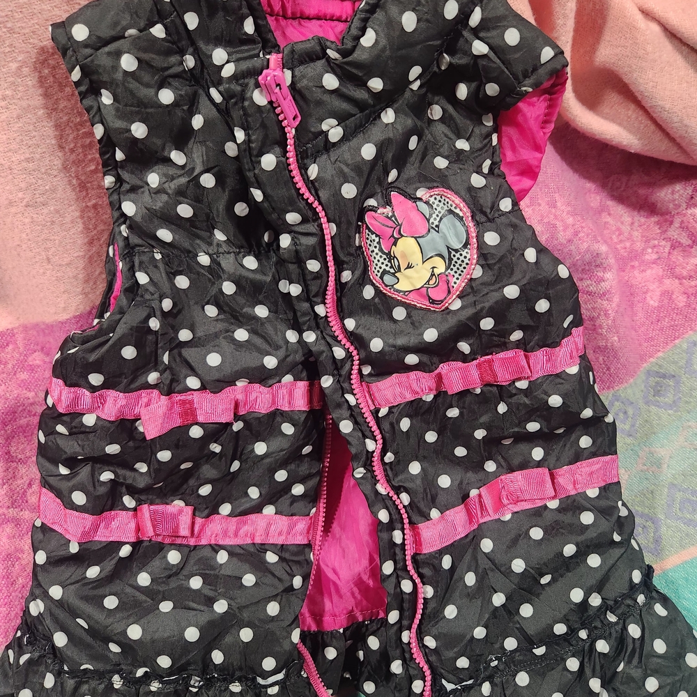 Disney Black Vest with White Polka Dots and Pink Lining